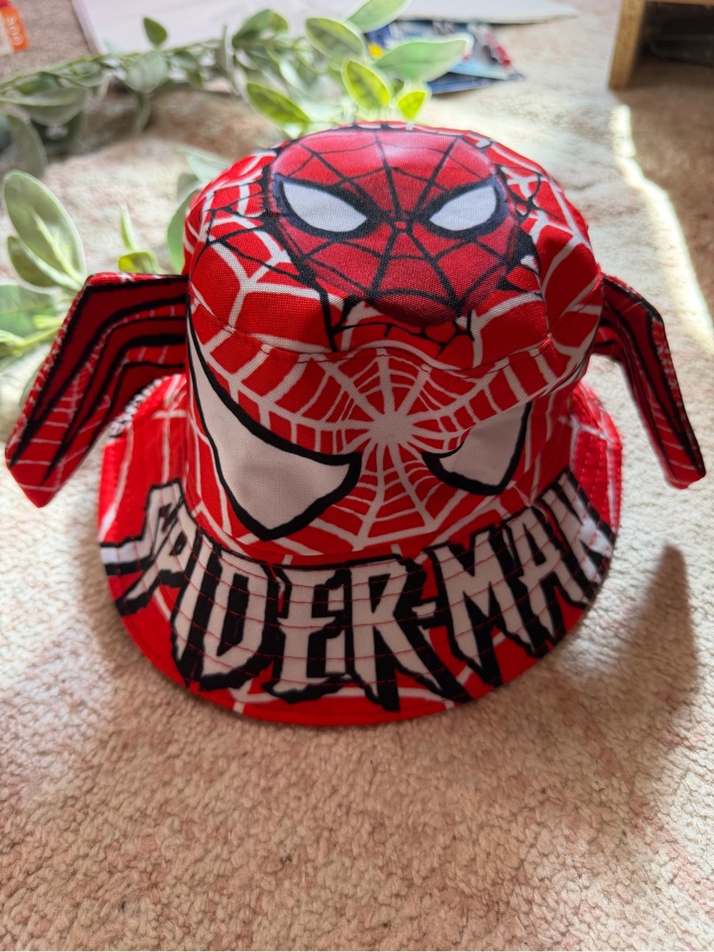 NEW Marvel Spider-Man Red and White Kids Bucket Hat with Ear Flaps